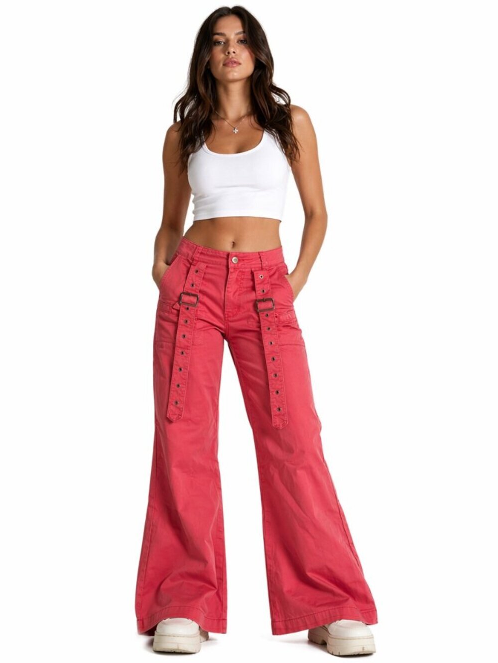 Forever 21 Womens Cargo Pants Size Small Pink Buckle Straps